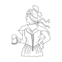 German Barmaid Serving Beer Drawing