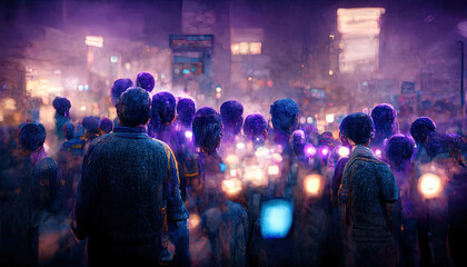 Smartphones and People in Purple Enviroment