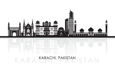 Silhouette Skyline panorama of city of Karachi, Pakistan - vector illustration
