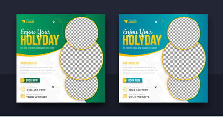 Traveling social media post banner template design, Web banner, Tour travel holiday tourism marketing social media post. promotion Banner. Digital advertising Editable illustration