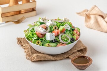 Fresh healthy greek salad in a bowl