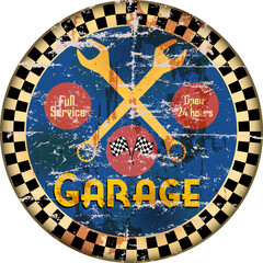 Vintage super grungy american garage workshop sign, vector
