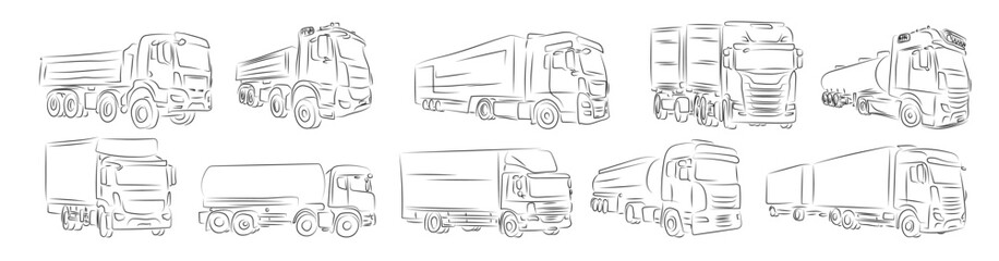 10 LKW Trucks   Lastkraftwagen Laster Lorry Zeichnung Lineart © Nico Ladewig