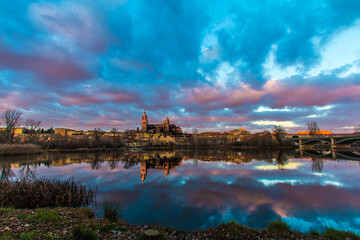 The cathedral in Salamanca across the Rio Tormes