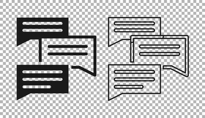 Black Speech bubble chat icon isolated on transparent background. Message icon. Communication or comment chat symbol. Vector