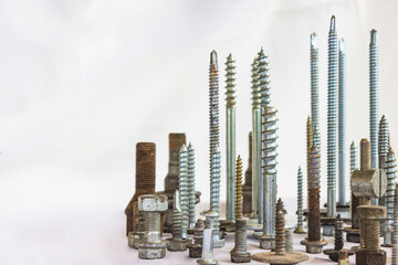 screws and bolts in white background