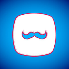 White Mustache icon isolated on blue background. Barbershop symbol. Facial hair style. Vector