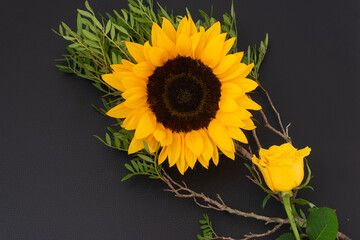 Sunflower and rose.