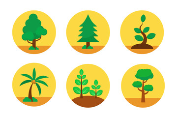 Set of tree icons with flat and colorful style isolated on white background