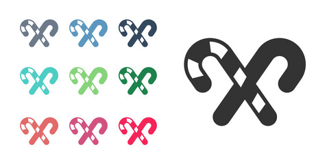 Black Christmas candy cane with stripes icon isolated on white background. Merry Christmas and Happy New Year. Set icons colorful. Vector