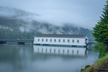 Lowell Covered Bridge, The historic Lowell Covered Bridge sits along the Dexter Reservoir outside the town of Lowell, Oregon.