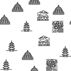 Asia Building And Land Scape vector seamless pattern - obrazy, fototapety, plakaty