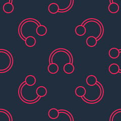 Red line Piercing icon isolated seamless pattern on black background. Vector