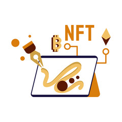 nft creator flat Illustration cryptocurrency exchange concept coklat, yellow, orange color, Hand Drawn style , perfect for ui ux design, website, branding projects, iklan, social media post