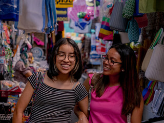 Women shopping in a local market in El Salvador. Hispanic women.