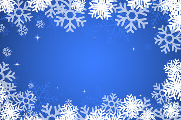 Frame made of snowflakes on blue background. Space for text