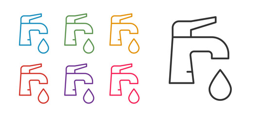 Set line Water tap icon isolated on white background. Set icons colorful. Vector