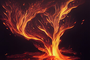 Big bright fire. Fire in the forest. Digital art. Huge flame. Gaming RPG background and texture. game asset