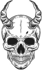 Skull Demon Dark illustration Beast Skull Bones Head Hand drawn Hatching