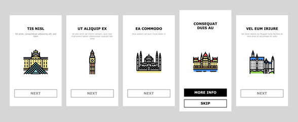 Europe Monument Construction onboarding icons set vector