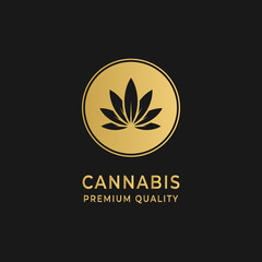 Cannabis Marijuana Hemp Elegant Vintage Badge Label Gold Logo Design Vector Inspiration