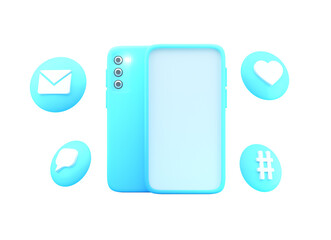 Smartphone with 3D social media icons. 3D concept