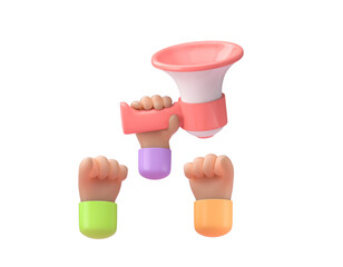 Raising hands with 3D megaphone. 3D render