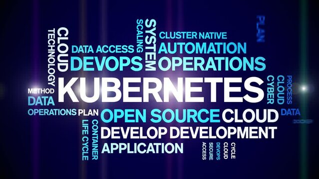 Kubernetes animated tag word cloud;text design animation kinetic typography seamless loop.