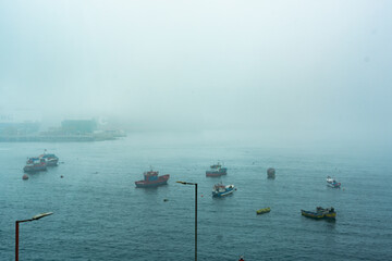 boats in the fog