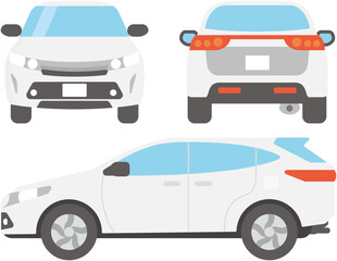 Set of illustrations of flat design of SUV automobile from front, rear and side view