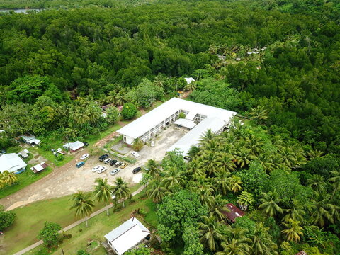 Tofol town drone view at Lelu in Kosrae, Micronesia （Federated States of Micronesia）