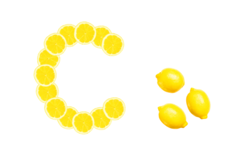 Lemon is a natural source of vitamin c . Alphabet letter C made from yellow lemons. PNG file with transparent background