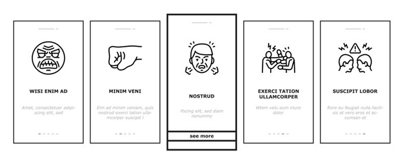 violence first aggressive hand onboarding icons set vector
