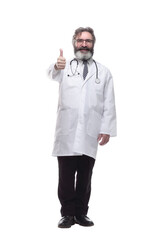 friendly doctor giving a thumbs up. isolated on a white