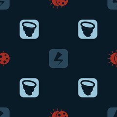 Set Eclipse of the sun, Lightning bolt and Tornado on seamless pattern. Vector