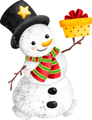 Cute watercolor snowman character