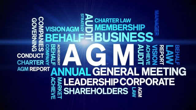 AGM - Annual General Meeting acronym animated tag word cloud;text design animation kinetic typography seamless loop.