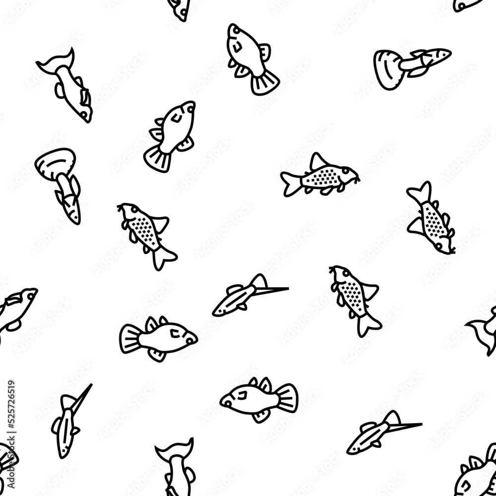 Wall mural aquarium fish tropical animal vector seamless pattern