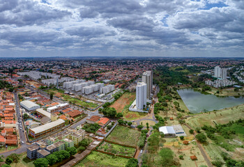 Uberaba, Minas Gerais Brazil, August 24, 2022: aerial view of Parque das Acacias, a water reservoir...