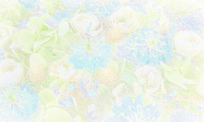 Fototapeta na wymiar Stippled flowers. Nigella and hydrangea. Hand drawn illustration in dotwork style.
