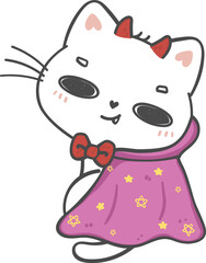 cute Hallooween kitten cat in party costume cartoon doodle hand drawing outline