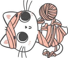 cute Hallooween kitten cat in party costume cartoon doodle hand drawing outline © Natsicha