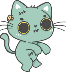 cute Hallooween kitten cat in party costume cartoon doodle hand drawing outline