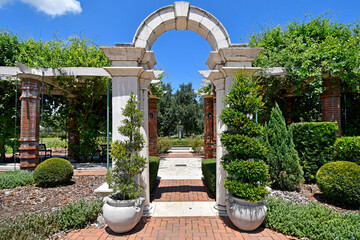 Arched entrance to rose garden in Winter Park located north of Orlando in Orange County, Florida. 