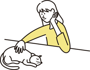 猫を撫でている人のイラスト素材