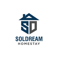 Soldream logo. Homestay logo. Letter S and D design. Vector Illustration.