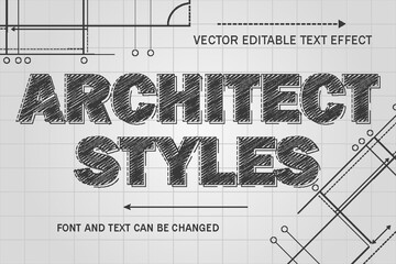architect drawing blueprint editable text effect font engineering architectural styles template