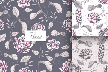 hand drawn beautiful vintage floral pattern collection