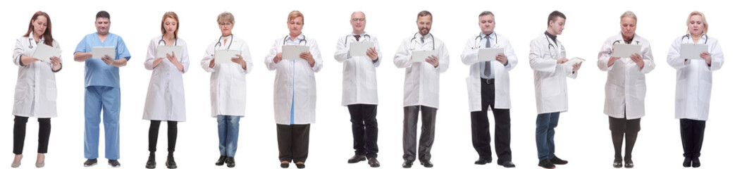 group of doctors with clipboard isolated on white