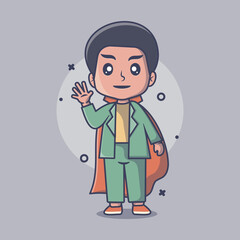 Young boy wearing a vampire Halloween costume in a flat style design
